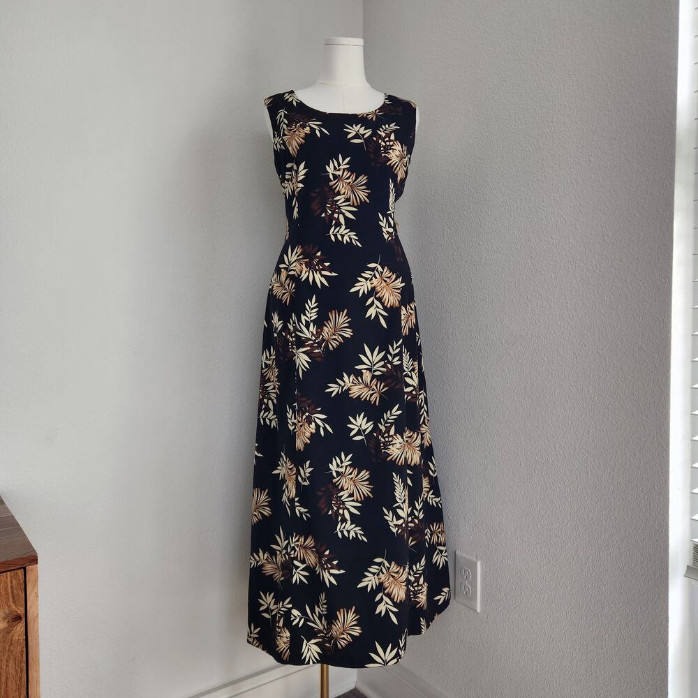 Vintage 90s Black Hawaiian Floral Sleeveless Scoop Neck Maxi Dress Studio I XL - Picture 11 of 11
